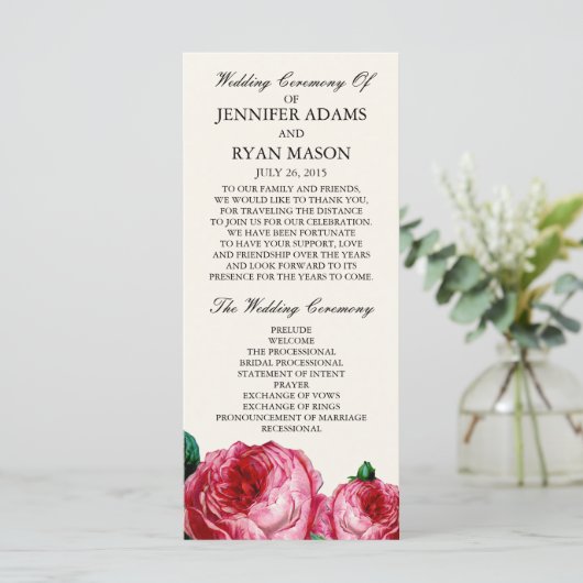  Roos | Weddenprogramma-rackkaart Programmakaart (Staand voorkant)