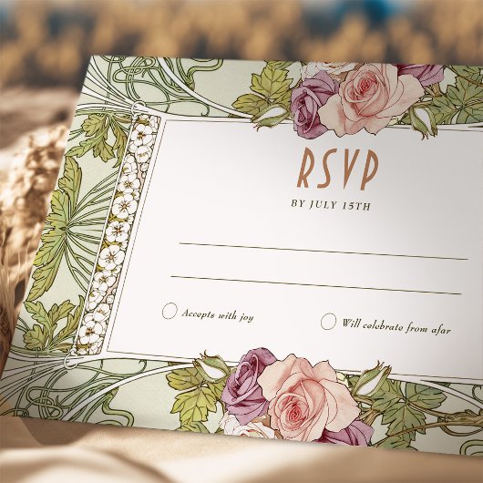 Roos Weddenschap RSVP  Art Nouveau Mucha invoegen Kaart