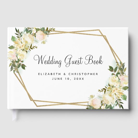 Roos Weddenschap White Gold Lijst Waterverf Chic Gastenboek (Voorkant)