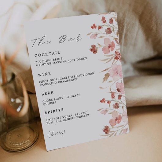 Roos Wedding Bar Menu Sign Sjabloon, Kaart
