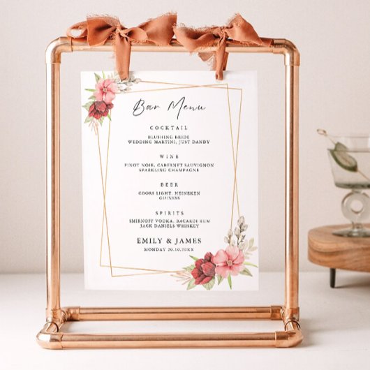 Roos Wedding Bar Menu Sign Sjabloon Poster