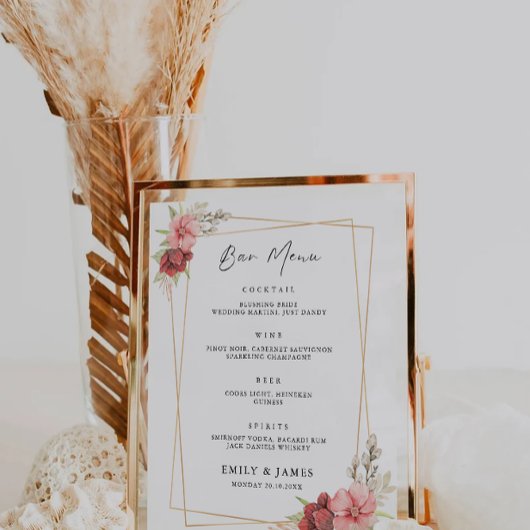 Roos Wedding Bar Menu Sign Sjabloon Poster