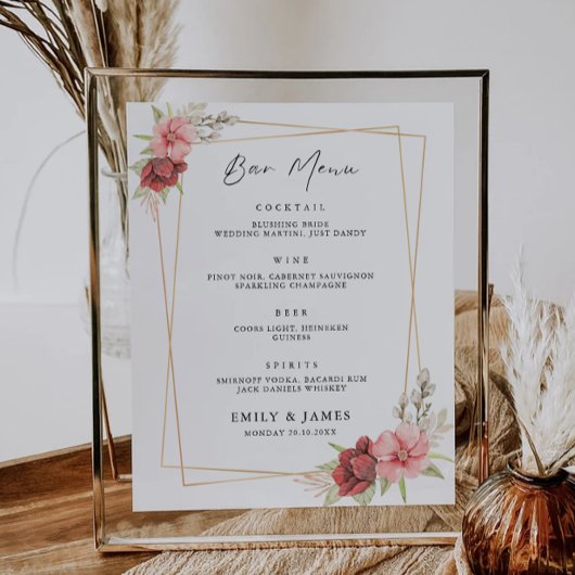 Roos Wedding Bar Menu Sign Sjabloon Poster