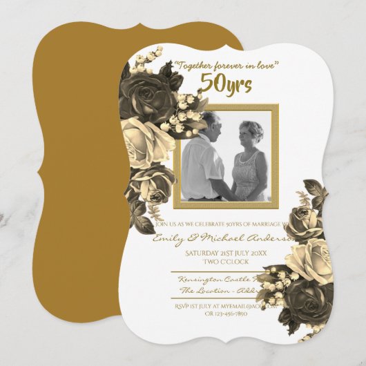  Roos Wedding Jubileum - 50ste Golden Kaart (Voorkant / Achterkant)