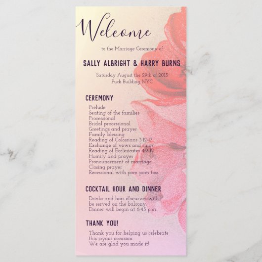  Roos Wedding Programme Programmakaart (Achterkant)