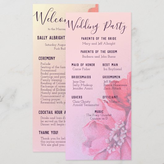  Roos Wedding Programme Programmakaart (Voorkant / Achterkant)