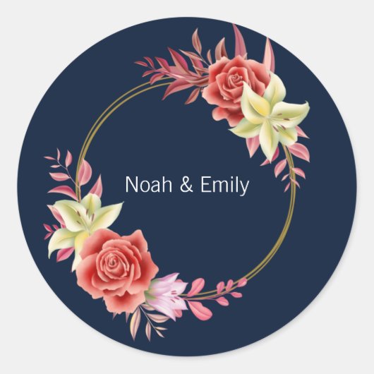 Roos Wedding Ronde Sticker (Voorkant)