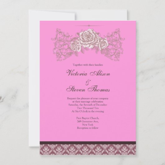 Roos Wedding-uitnodiging Kaart (Voorkant)