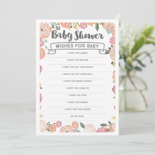  Roos wensen voor Baby - Baby shower spel Kaart (Staand voorkant)