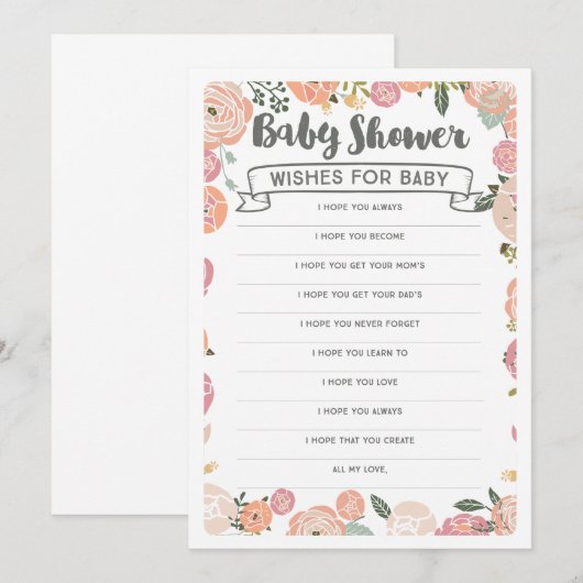 Roos wensen voor Baby - Baby shower spel Kaart (Voorkant / Achterkant)