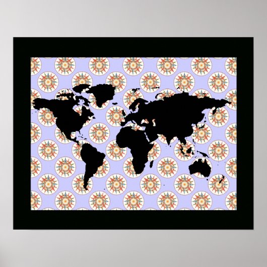 roos wereldkaart en kompas poster (Voorkant)