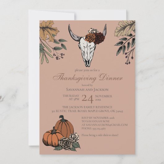 Roos Westerne Thanksgiving Koe Schedel Herfst Oogs Kaart (Voorkant)