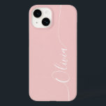 Roos White Elegant Calligraphy Script Name Case-Mate iPhone 14 Hoesje<br><div class="desc">Roos White Elegant Calligraphy Script Custom Personalized Name iPhone 14 Smart Phone Case kenmerkt een modern en trendy eenvoudig en stijlvol ontwerp met uw gepersonaliseerde naam in elegante handgeschreven kalligrafiekscript typografie op een roze achtergrond van het roos. Ontworpen door ©Evco Studio www.zazzle.com/store/evcostudio</div>