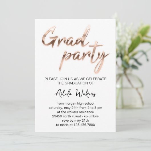 Roos White Graduation Party Invitation Kaart (Staand voorkant)