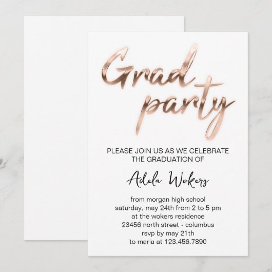 Roos White Graduation Party Invitation Kaart (Voorkant / Achterkant)