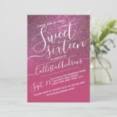 Roos Wijn Roze faux Sparkly Glitter Ombre Sweet 16 Kaart (Staand voorkant)
