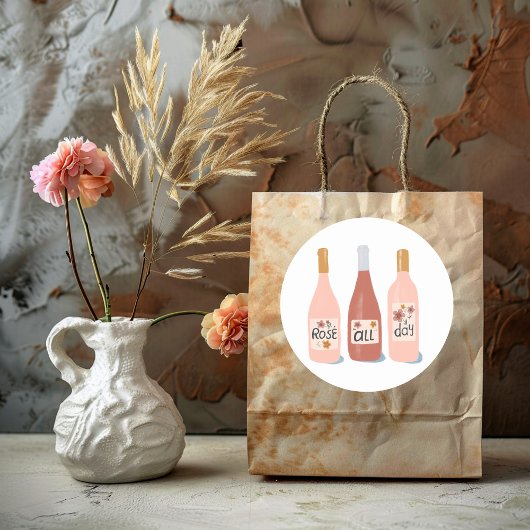 Roos wijnliefhebbers van de hele dag ronde sticker