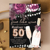 Roos Wijnluxe 50e Verjaardagsuitnodiging Kaart