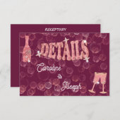 Roos Wijnsterfles & Glitter Glazen Bruiloft Informatiekaartje (Voorkant / Achterkant)