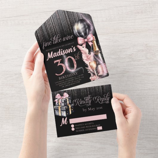 Roos Wijnvolwassene 30e verjaardag All In One Uitnodiging (Afscheurbaar)
