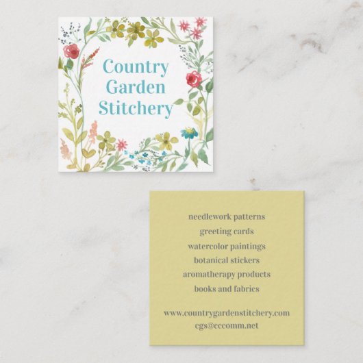 Roos Wilde bloem Brede Waterverf Botanisch Vierkante Visitekaartje (Voorkant / Achterkant)