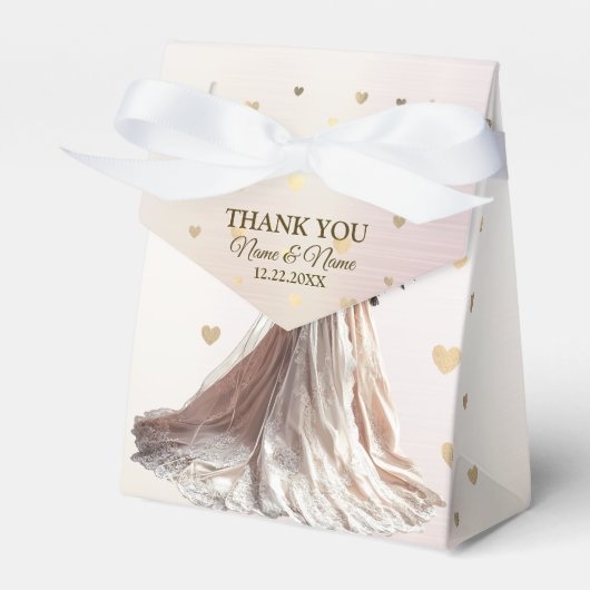 Roos Winter Bruid Golden Shiny Heart Party Bedankdoosjes (Voorkant Zijde)