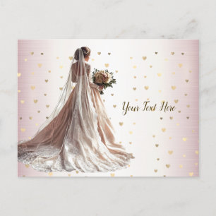Roos Winter Bruid Golden Shiny Heart Party Briefkaart