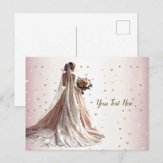 Roos Winter Bruid Golden Shiny Heart Party Briefkaart (Voorkant / Achterkant)