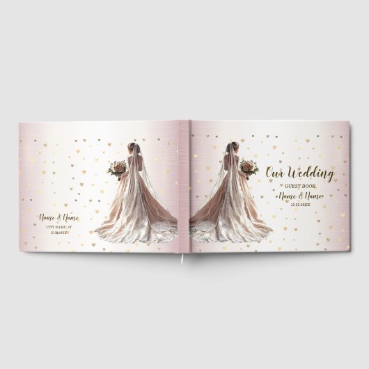 Roos Winter Bruid Golden Shiny Heart Party Gastenboek (Volledig)