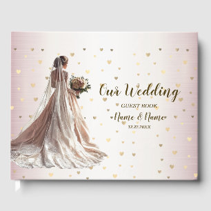 Roos Winter Bruid Golden Shiny Heart Party Gastenboek