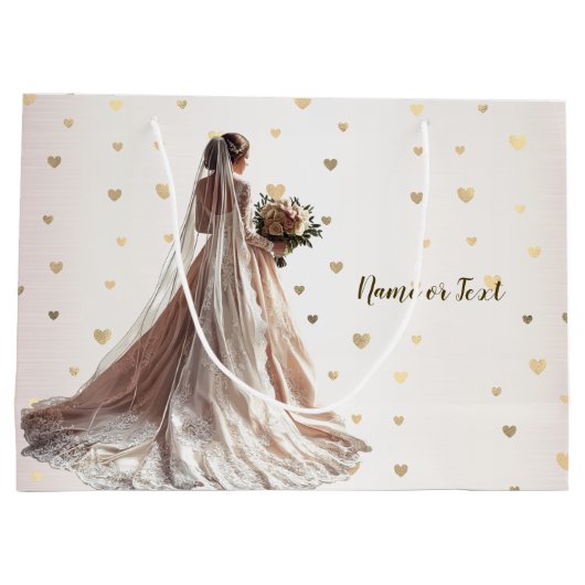 Roos Winter Bruid Golden Shiny Heart Party Groot Cadeauzakje (Achterkant)