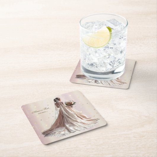 Roos Winter Bruid Golden Shiny Heart Party Kartonnen Onderzetters (Insitu)