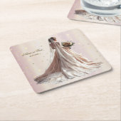 Roos Winter Bruid Golden Shiny Heart Party Kartonnen Onderzetters (Schuin)