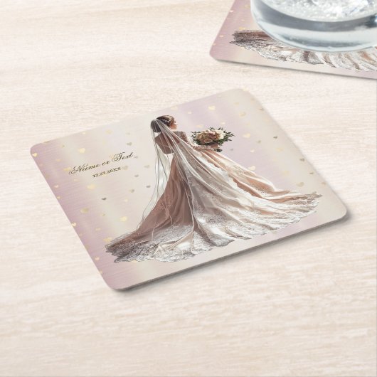 Roos Winter Bruid Golden Shiny Heart Party Kartonnen Onderzetters (Schuin)