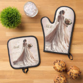 Roos Winter Bruid Golden Shiny Heart Party Ovenwant & Pannenlap Set (Top down)