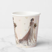 Roos Winter Bruid Golden Shiny Heart Party Papieren Bekers (Achterkant)