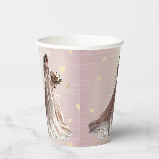 Roos Winter Bruid Golden Shiny Heart Party Papieren Bekers (Rechts)