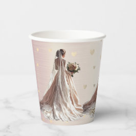 Roos Winter Bruid Golden Shiny Heart Party Papieren Bekers