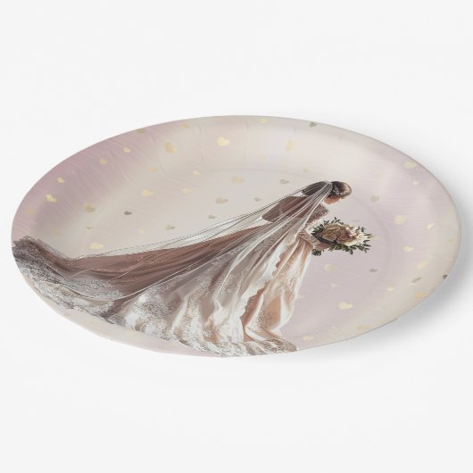 Roos Winter Bruid Golden Shiny Heart Party Papieren Bordje (Gekanteld)