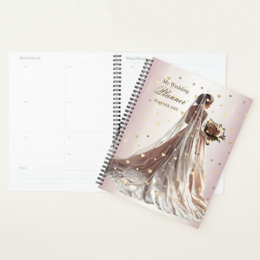 Roos Winter Bruid Golden Shiny Heart Party Planner (Display)