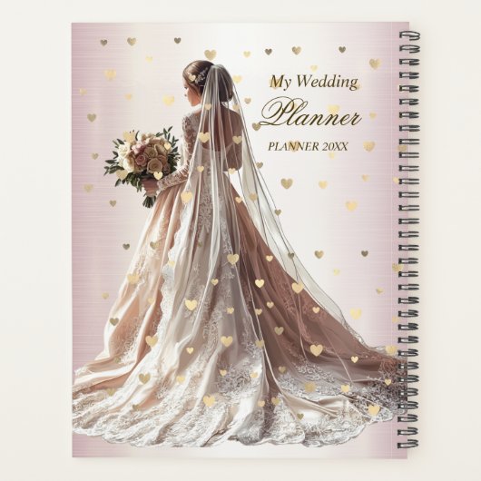 Roos Winter Bruid Golden Shiny Heart Party Planner (Achterkant)