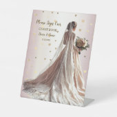 Roos Winter Bruid Golden Shiny Heart Party Reclamebord Met Voetstuk (Voorkant)