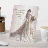 Roos Winter Bruid Golden Shiny Heart Party Reclamebord Met Voetstuk (Insitu)