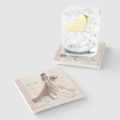 Roos Winter Bruid Golden Shiny Heart Party Stenen Onderzetter (Zijkant)