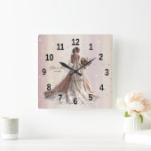 Roos Winter Bruid Golden Shiny Heart Party Vierkante Klok (Huis)