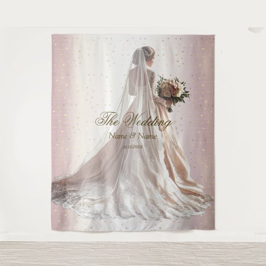 Roos Winter Bruid Golden Shiny Heart Party Wandkleed (Voorkant)