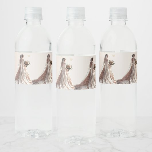 Roos Winter Bruid Golden Shiny Heart Party Waterfles Etiket (Flessen)