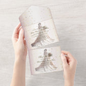 Roos Winter Bruid Golden Shiny Hearts All In One Uitnodiging (Afscheurbaar)