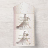 Roos Winter Bruid Golden Shiny Hearts All In One Uitnodiging (Binnen)