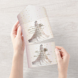 Roos Winter Bruid Golden Shiny Hearts All In One Uitnodiging